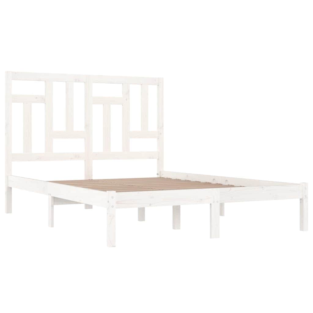 Bed Frame White Solid Wood Pine Queen Size