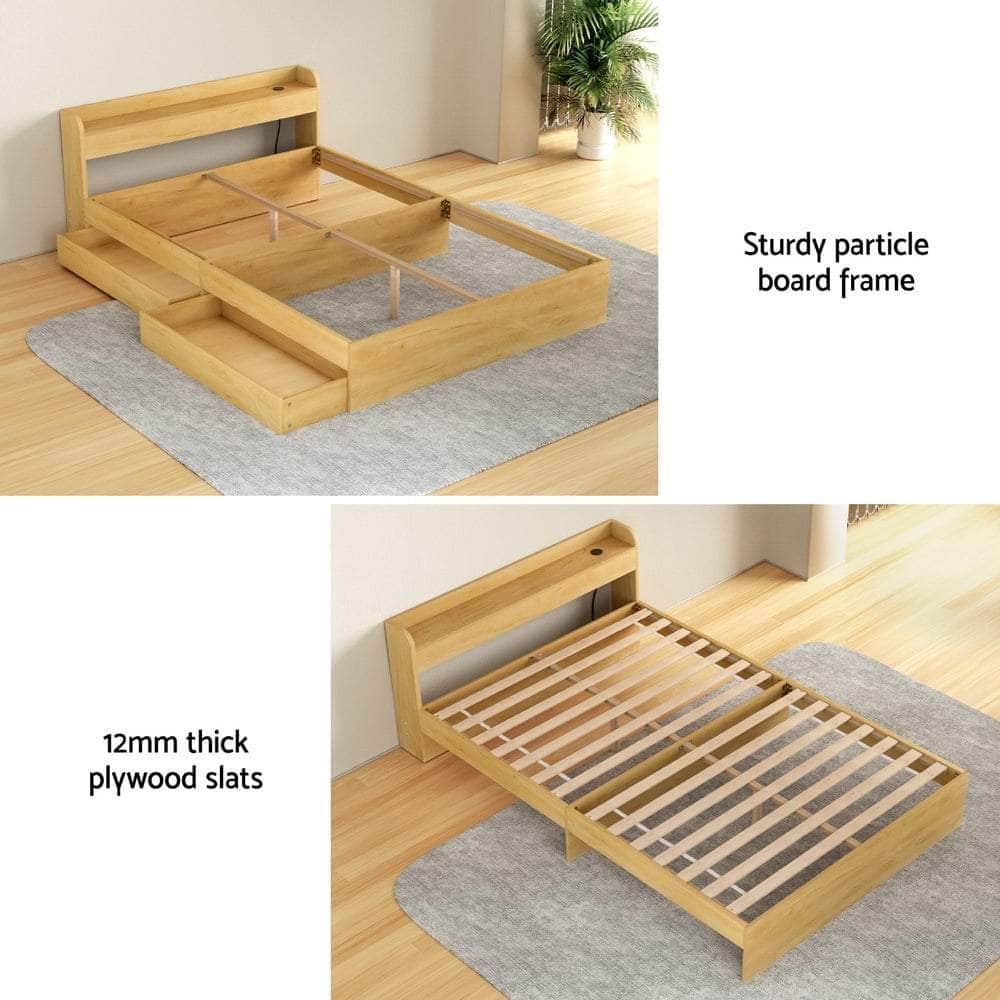 Bed Frame with Charging Ports and 2 Drawers