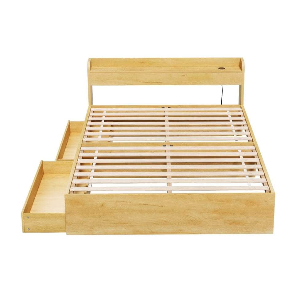 Bed Frame with Charging Ports and 2 Drawers