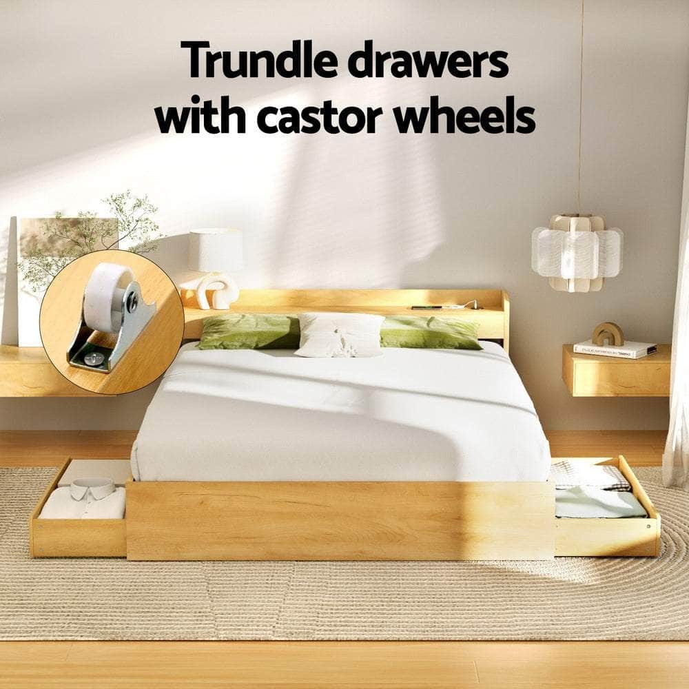 Bed Frame with Charging Ports and 2 Drawers