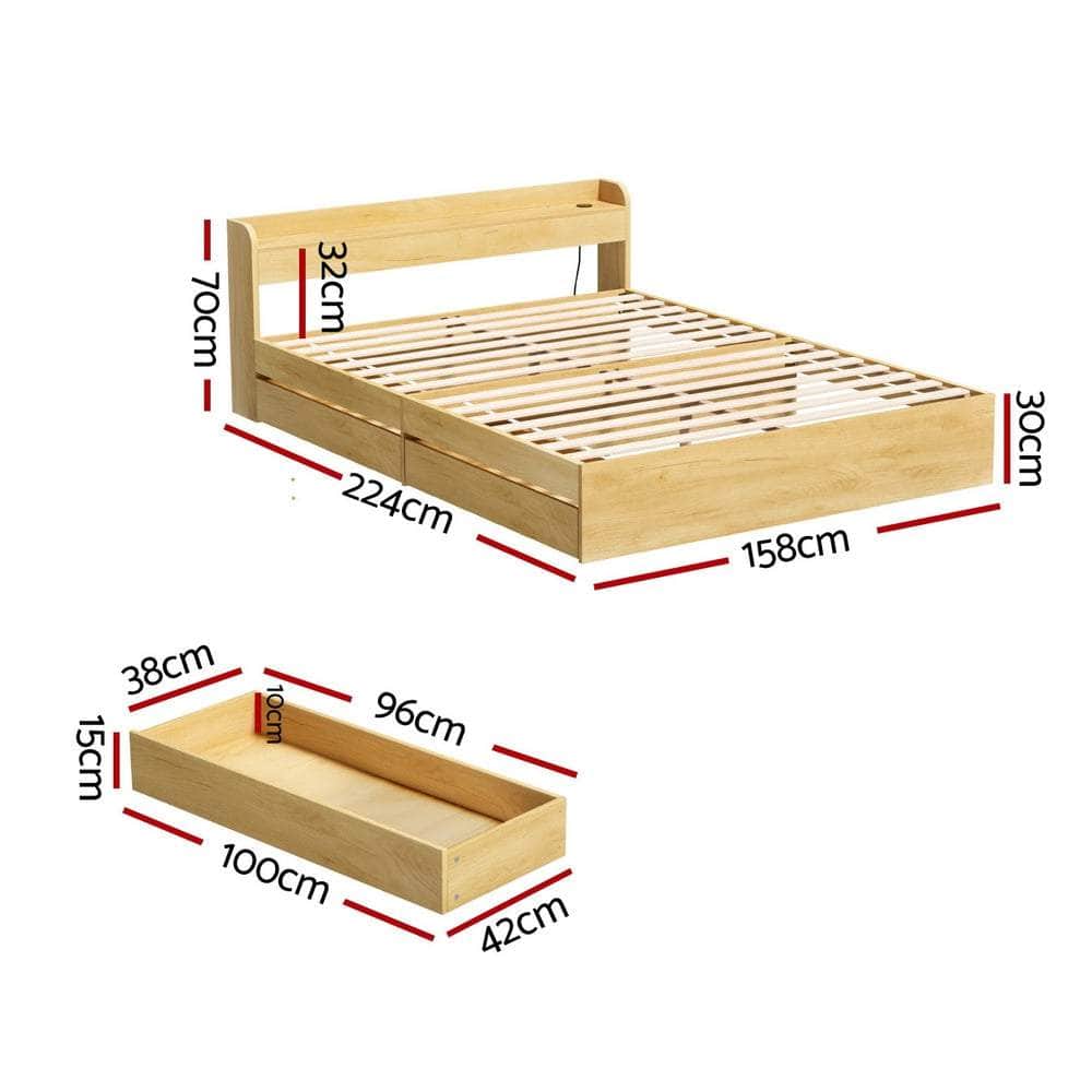 Bed Frame with Charging Ports and 2 Drawers