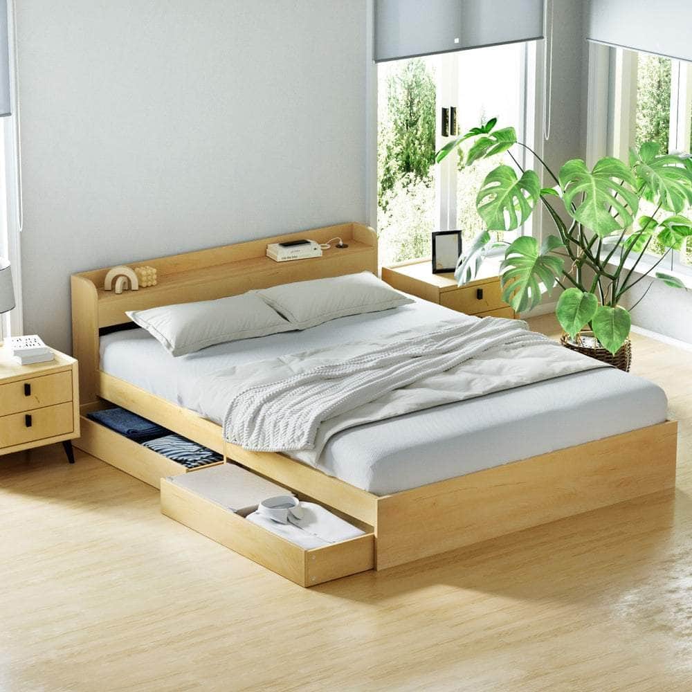 Bed Frame with Charging Ports and 2 Drawers