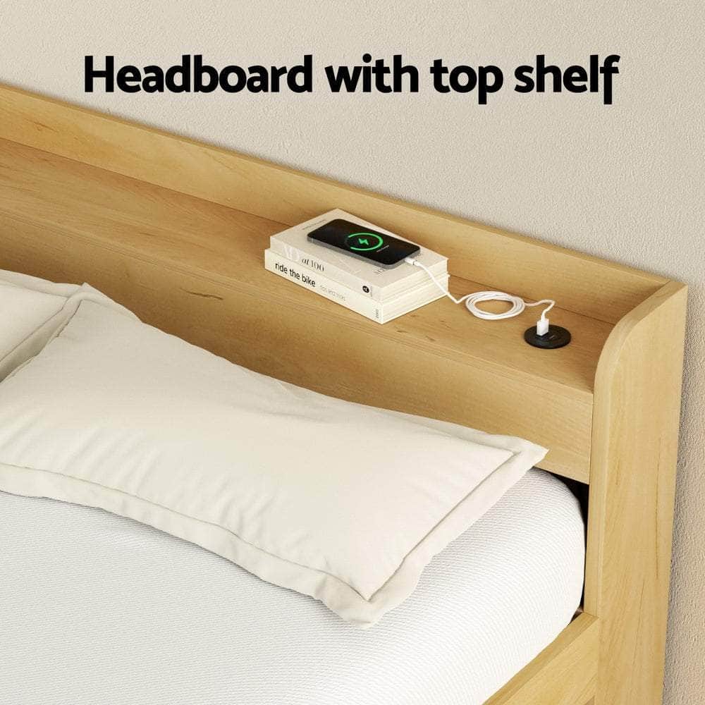 Bed Frame with Charging Ports and 2 Drawers