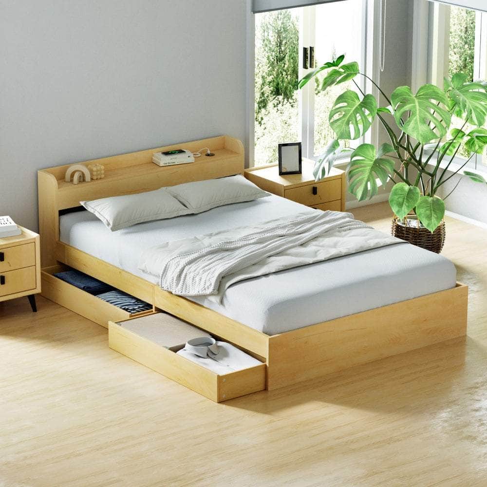 Bed Frame with Charging Ports and 2 Drawers