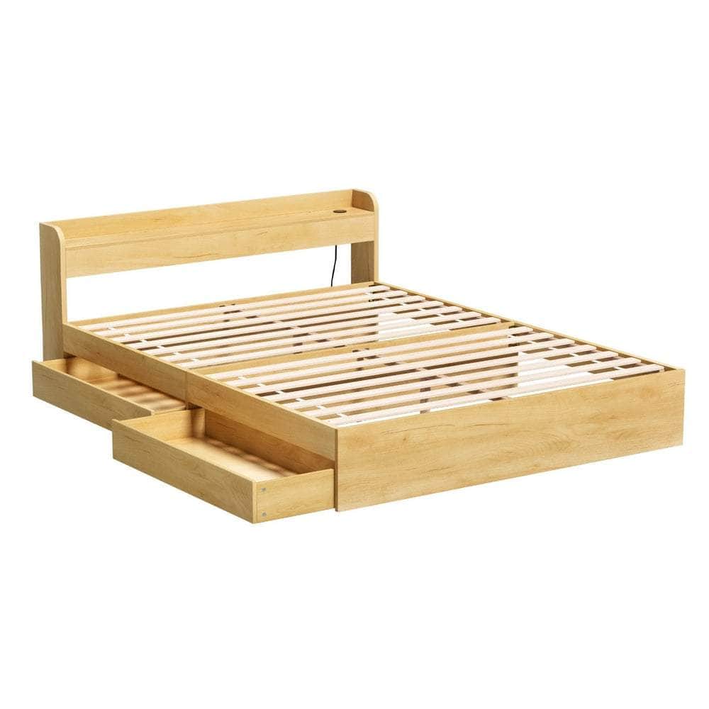 Bed Frame with Charging Ports and 2 Drawers