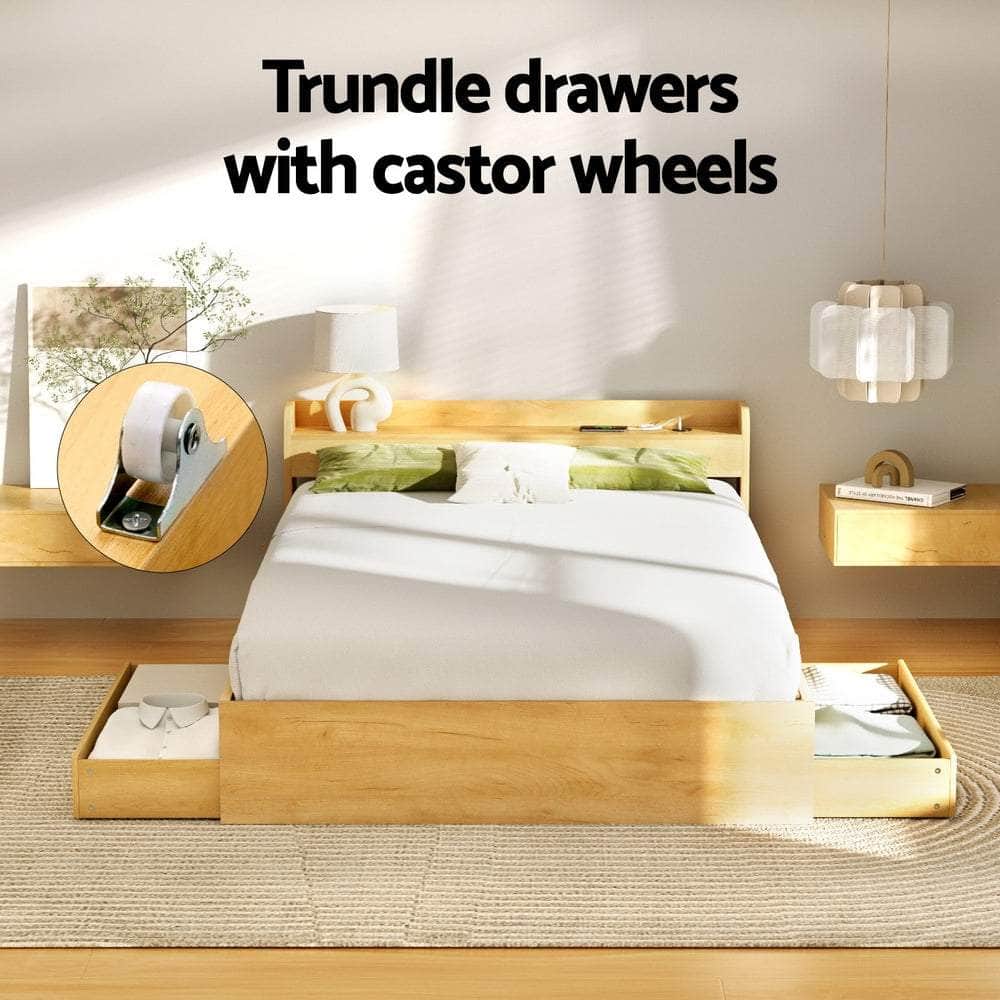 Bed Frame with Charging Ports and 2 Drawers