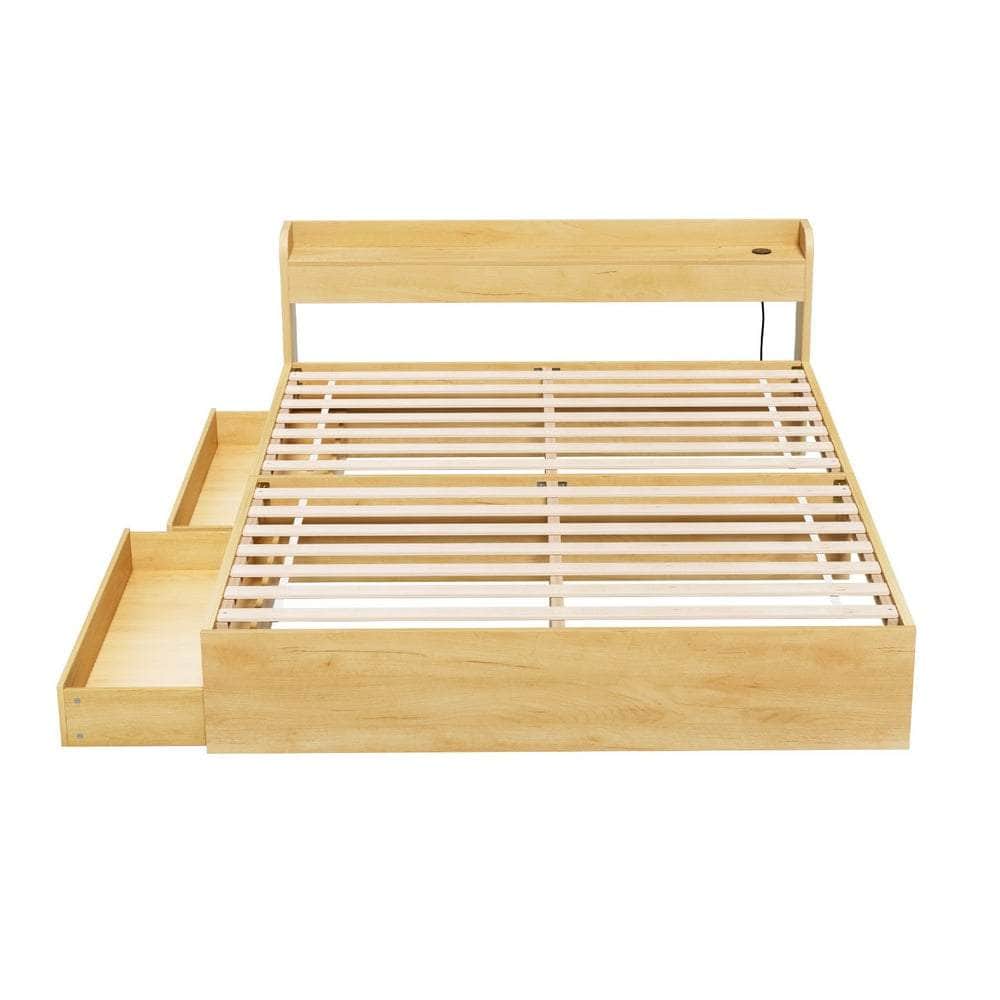 Bed Frame with Charging Ports and 2 Drawers