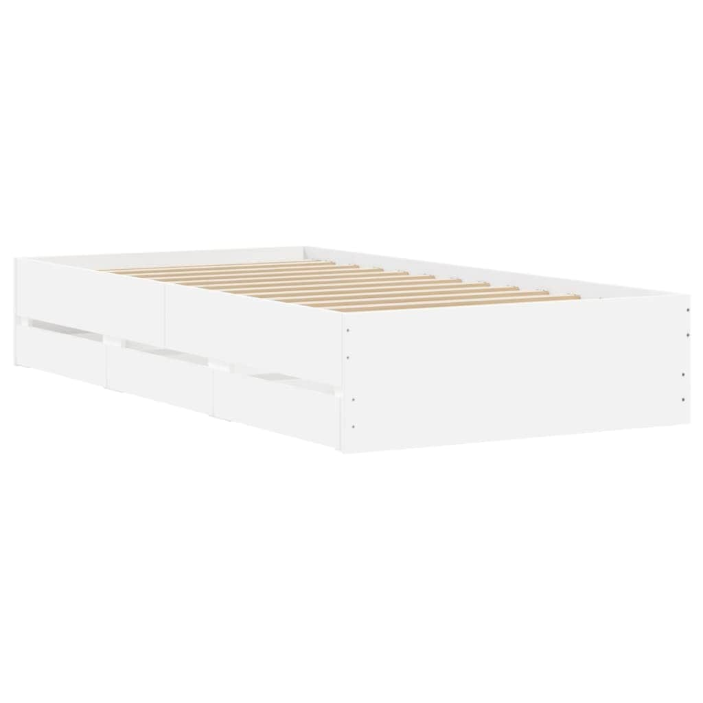 Bed Frame with Drawers-White