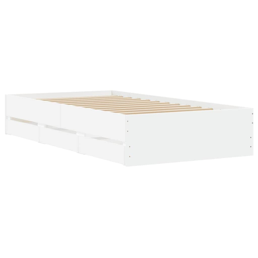 Bed Frame with Drawers-White