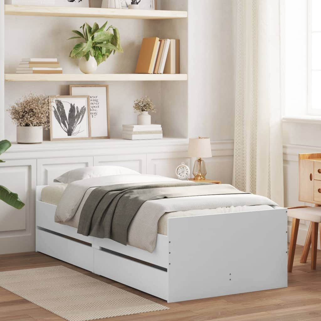 Bed Frame with Drawers-White