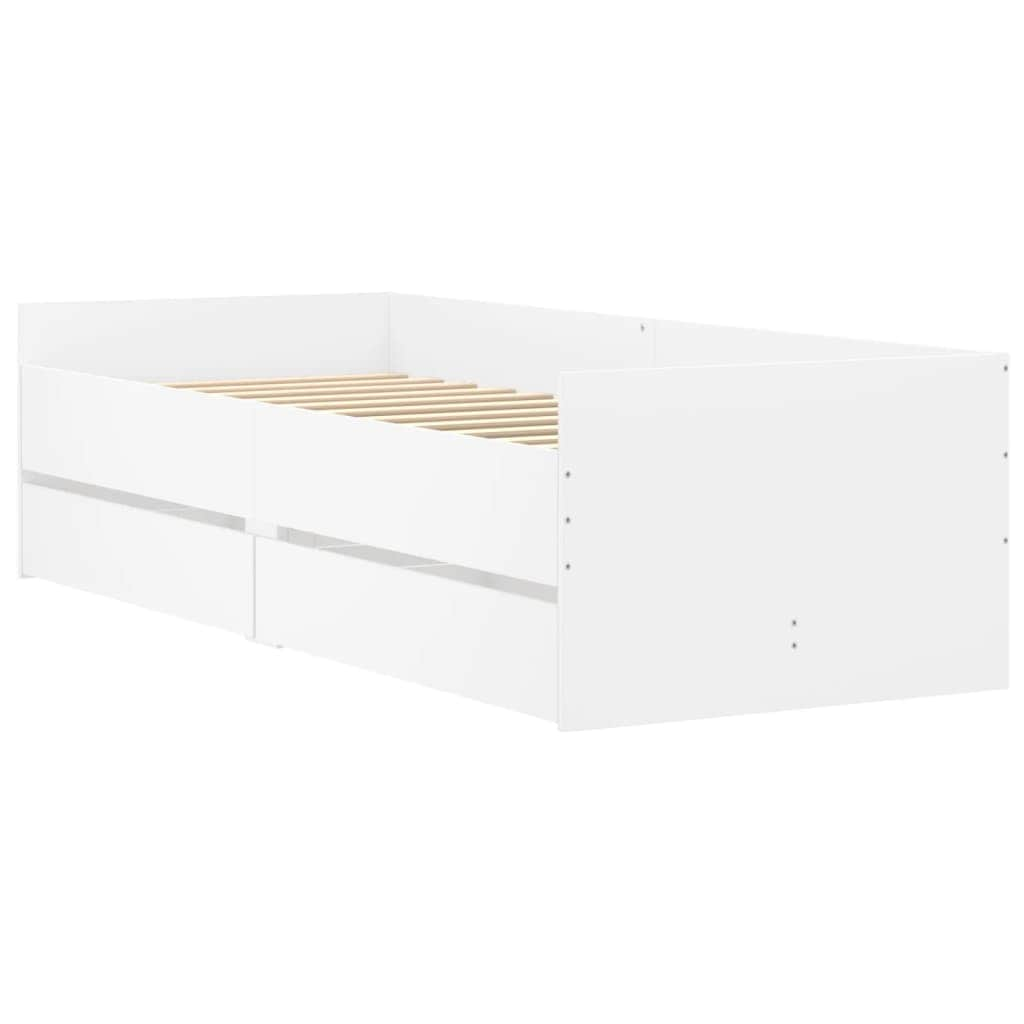 Bed Frame with Drawers-White