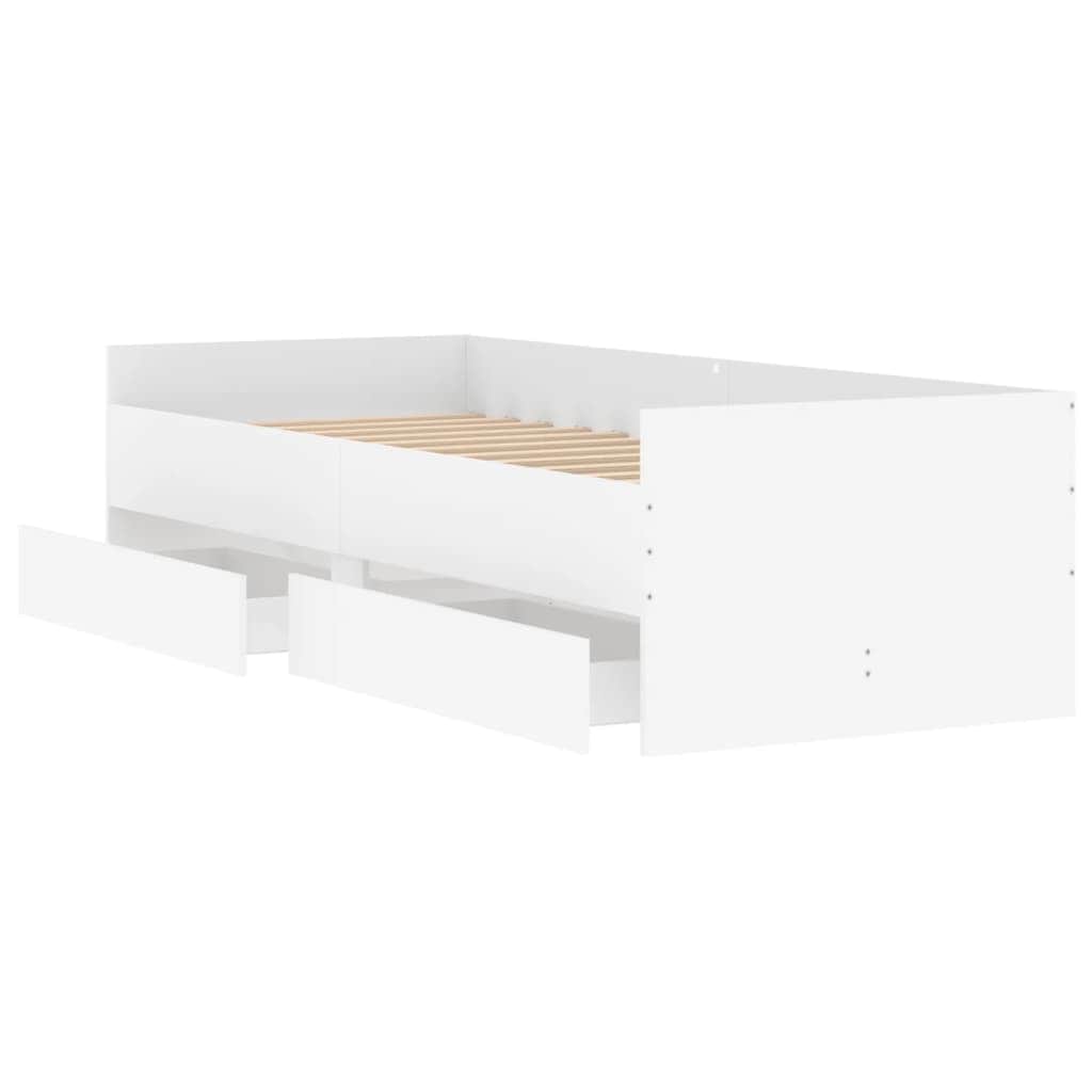 Bed Frame with Drawers-White