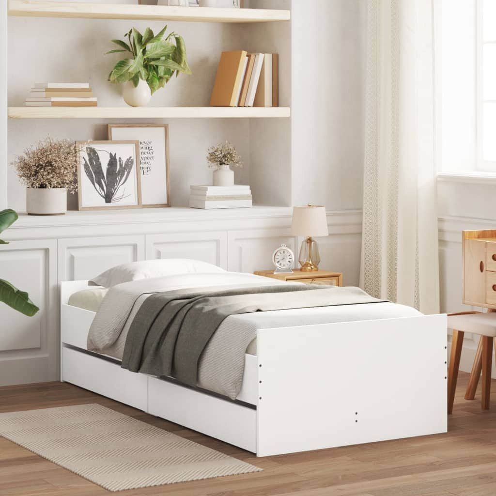 Bed Frame with Drawers-White