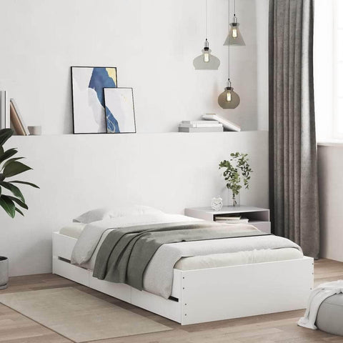 Bed Frame with Drawers-White