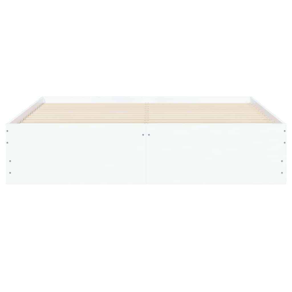 Bed Frame with Drawers-White Engineered Wood