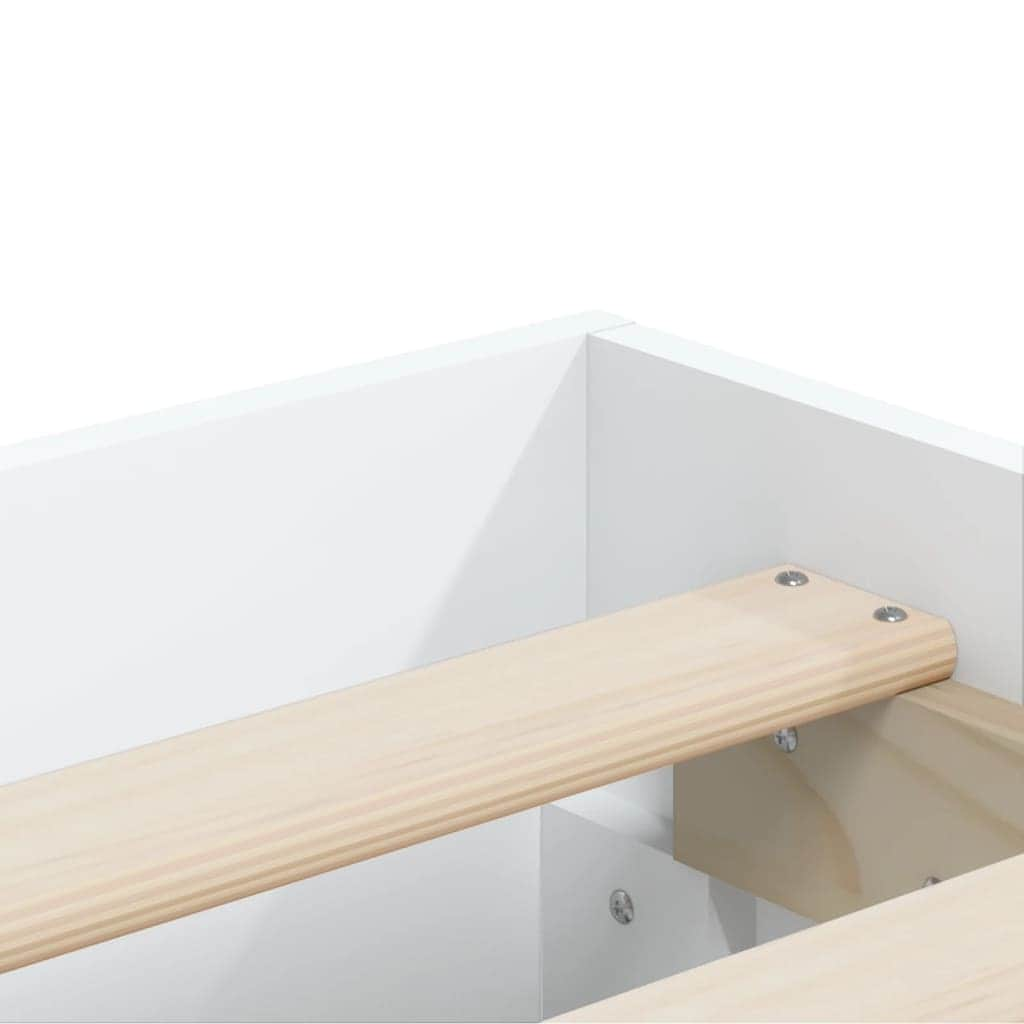 Bed Frame with Drawers-White Engineered Wood