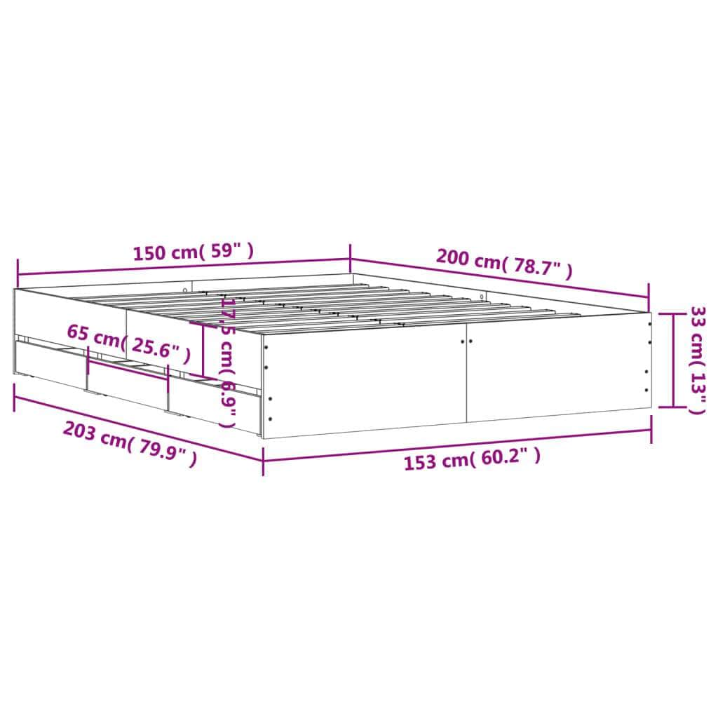 Bed Frame with Drawers-White Engineered Wood