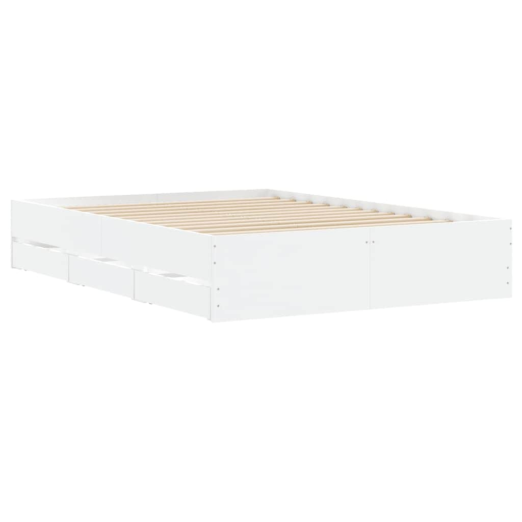 Bed Frame with Drawers White Engineered Wood