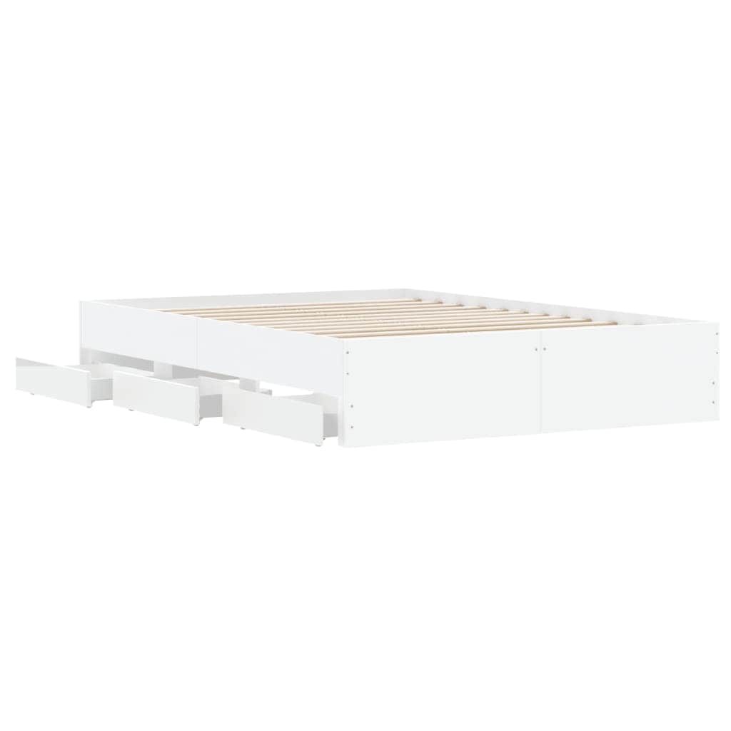 Bed Frame with Drawers White Engineered Wood