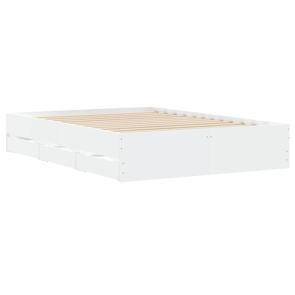 Bed Frame with Drawers White Engineered Wood