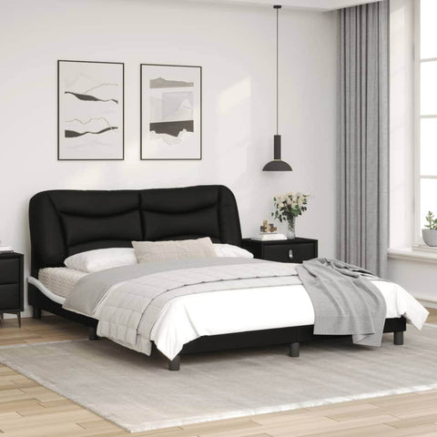 Bed Frame with Headboard Black and White Queen Size