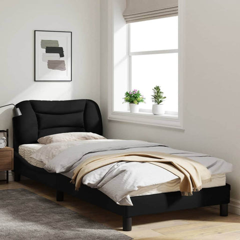 Bed Frame with Headboard Black Single Size Fabric