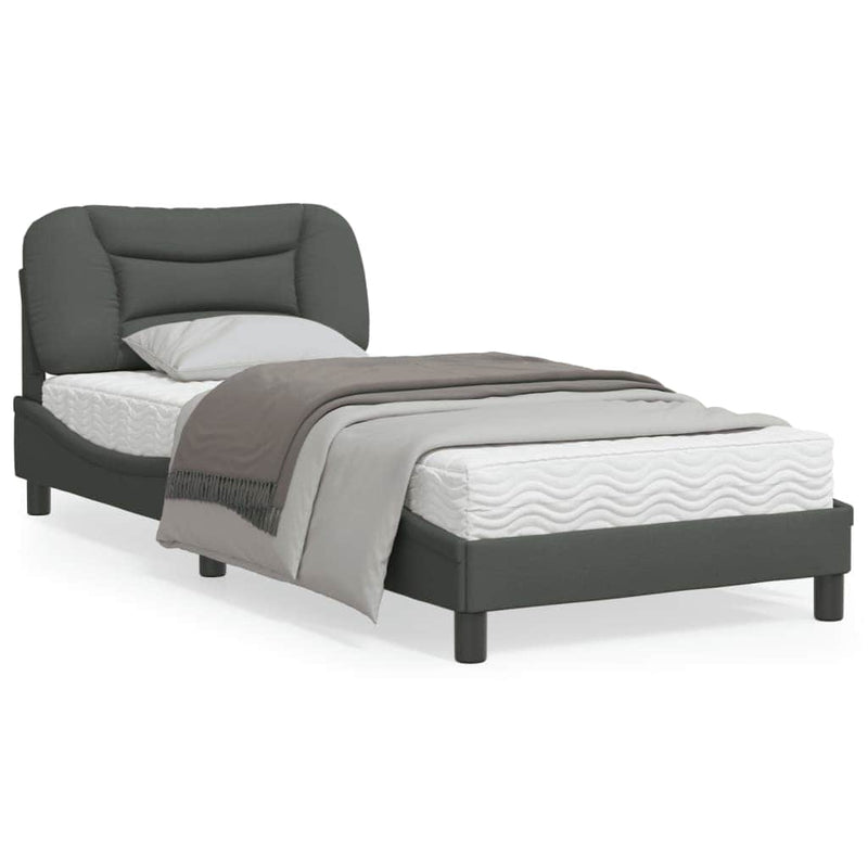 Grey colour - Bed Frame with Headboard Dark Grey Fabric