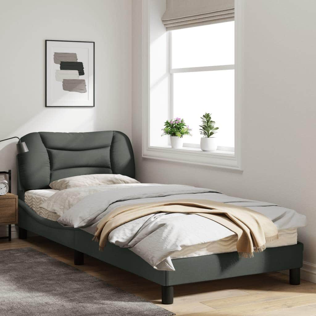 Bed Frame with Headboard Dark Grey Fabric