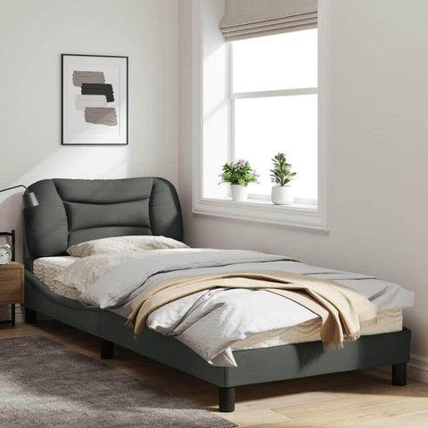 Bed Frame with Headboard Dark Grey Fabric