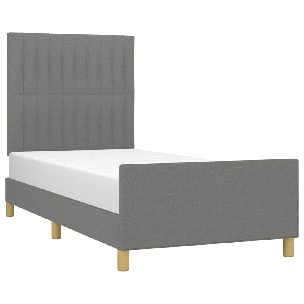 Bed Frame with Headboard Dark Grey King Single - Fabric