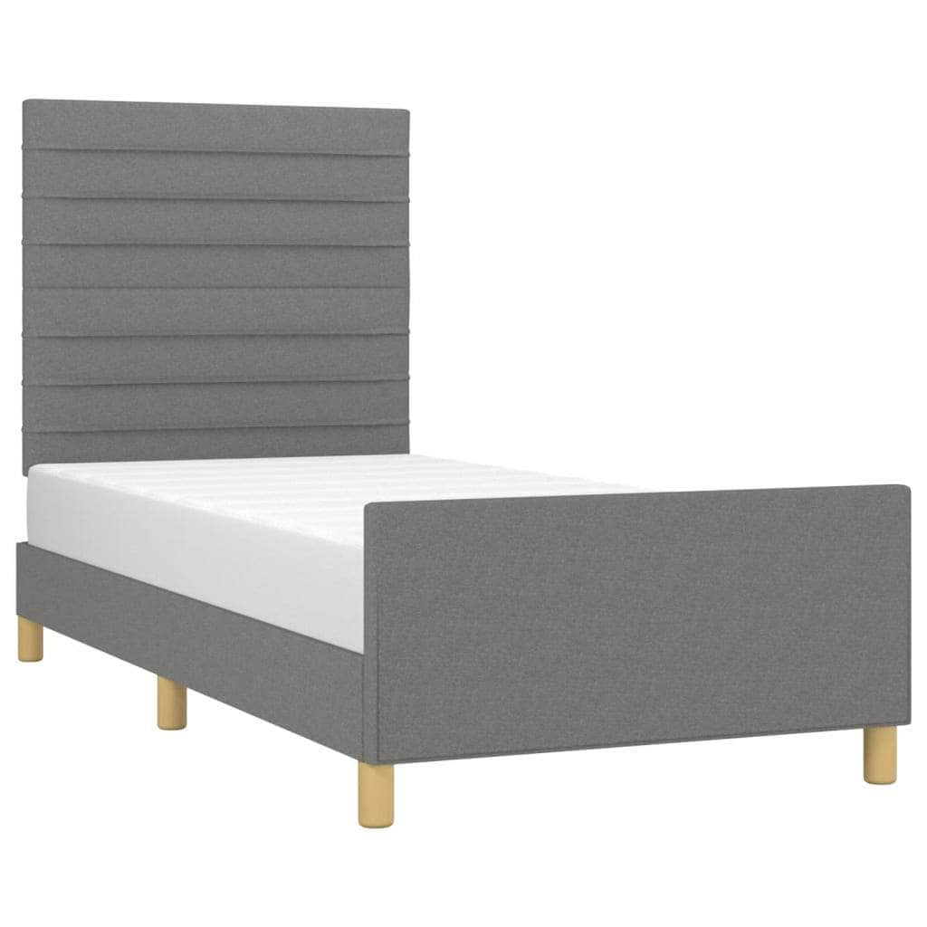 Bed Frame with Headboard Dark Grey King Single Size Fabric