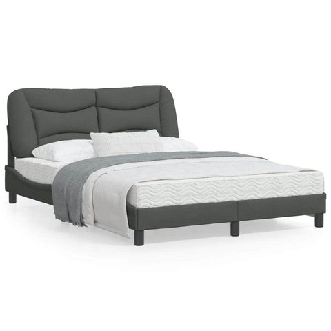 Bed Frame with Headboard Dark Grey Queen Size Fabric