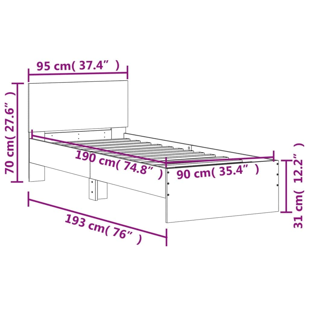 Bed Frame with Headboard White Engineered wood