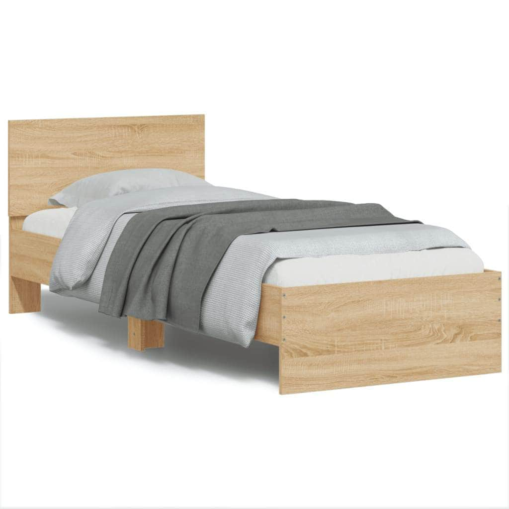 Bed Frame with Headboard White Engineered wood