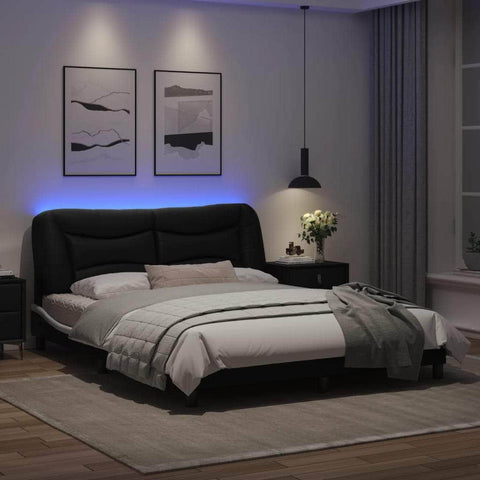 Bed Frame with LED Light Black and White