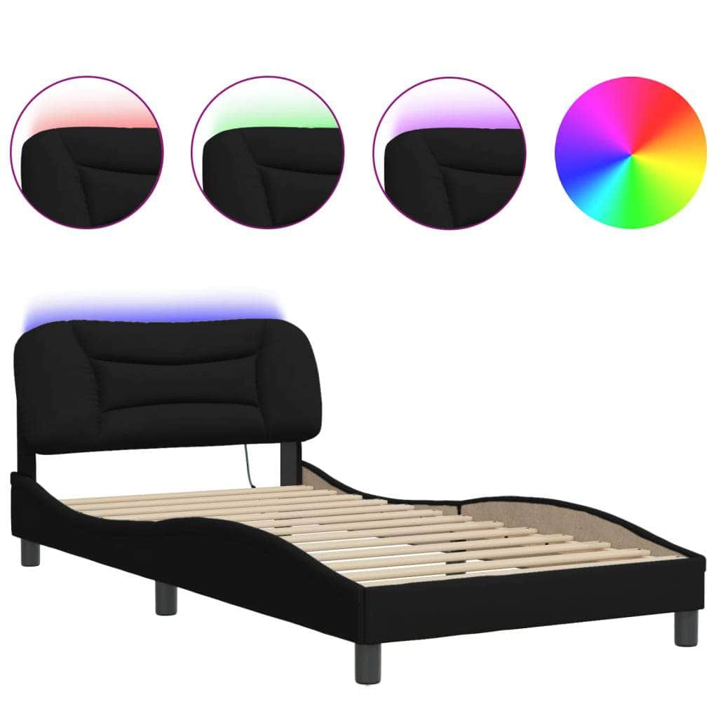 Bed Frame with LED Light Black-Fabric King Single