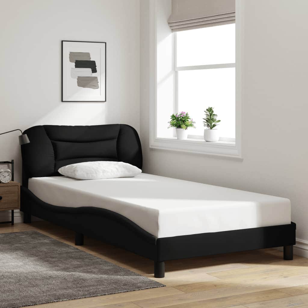 Bed Frame with LED Light Black-Fabric King Single