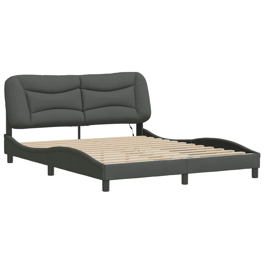 Bed Frame with LED Light Dark Grey Fabric
