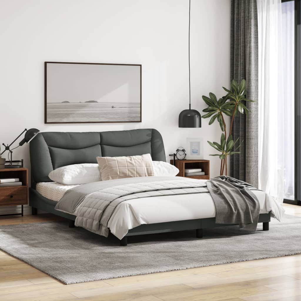 Bed Frame with LED Light Dark Grey Fabric
