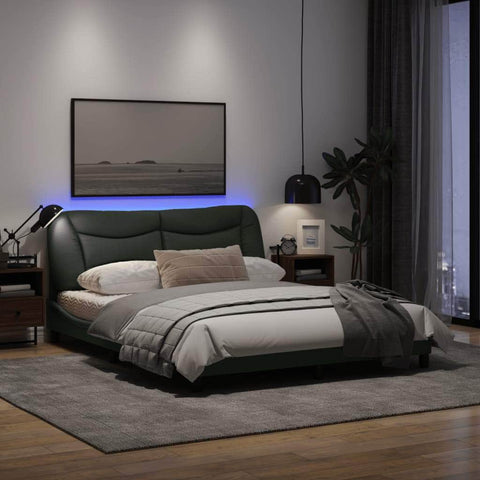 Bed Frame with LED Light Dark Grey Fabric