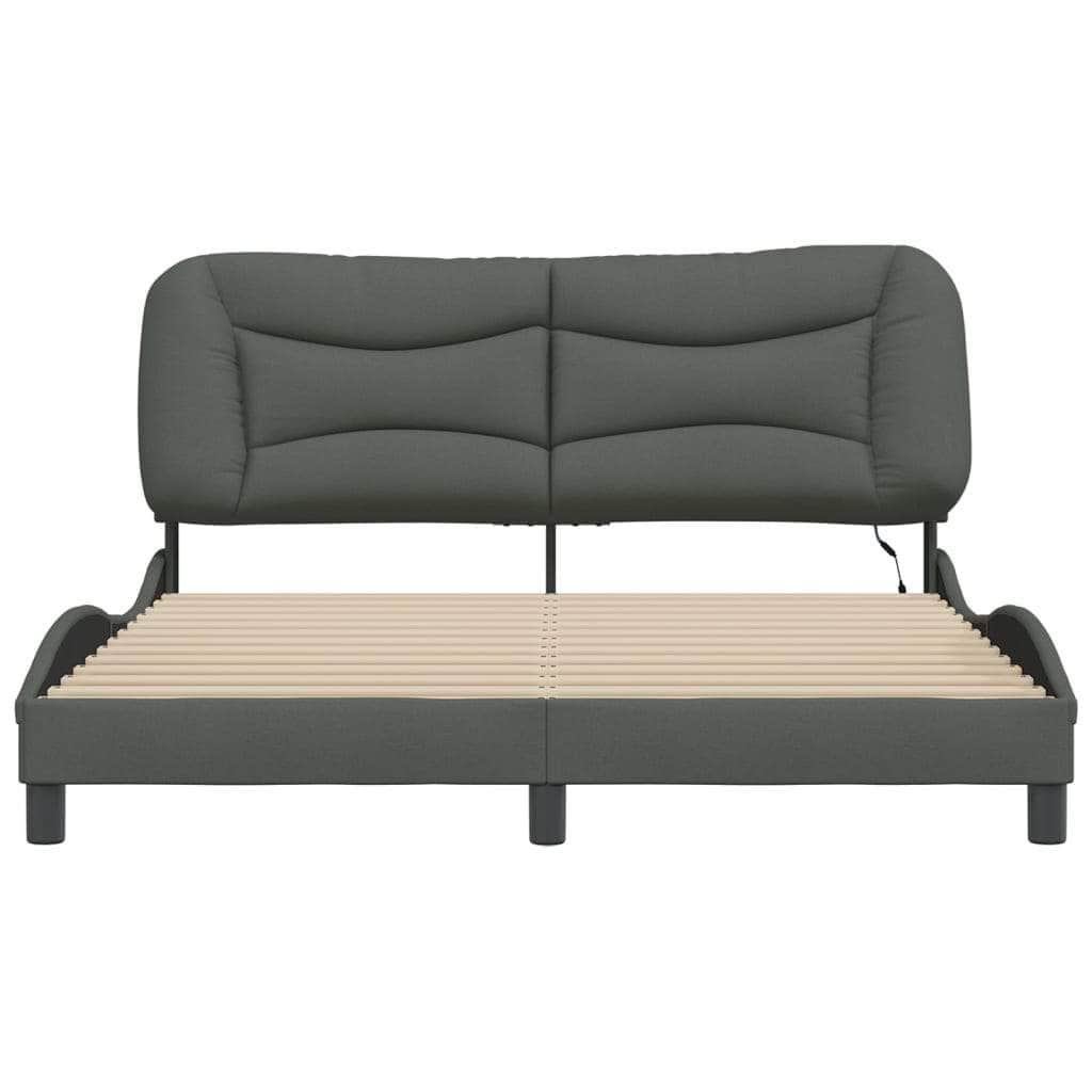 Bed Frame with LED Light Dark Grey Fabric