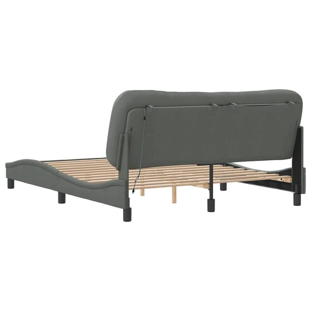 Bed Frame with LED Light Dark Grey Fabric