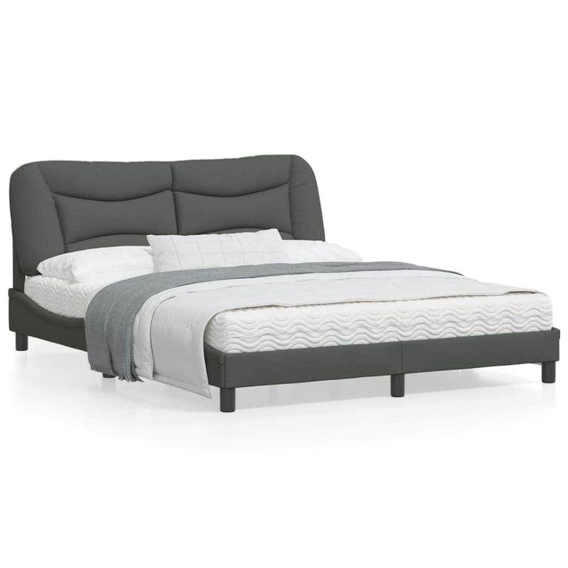 Grey colour - Bed Frame with LED Light Dark Grey Fabric
