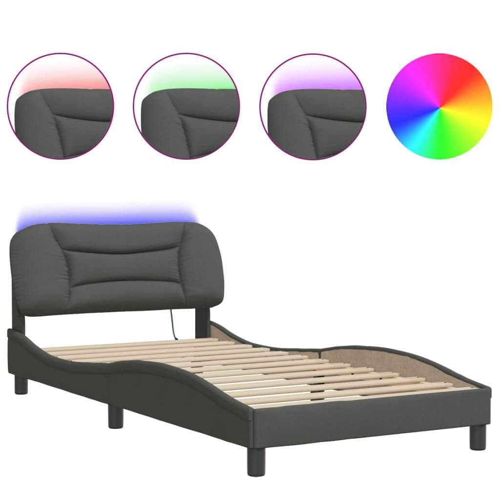 Bed Frame with LED Light Dark Grey King Single