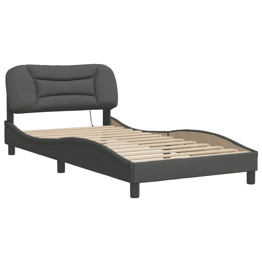 Bed Frame with LED Light Dark Grey King Single