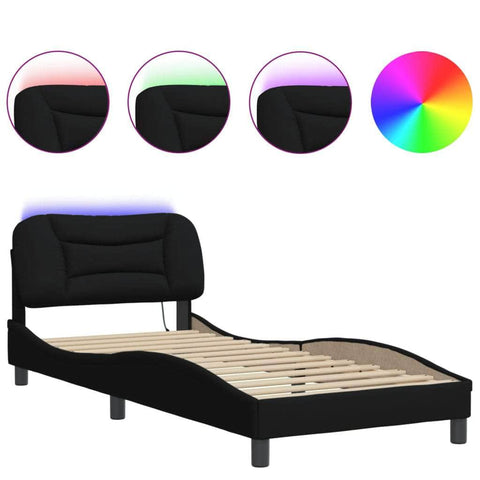 Bed Frame with LED Lights Black Fabric