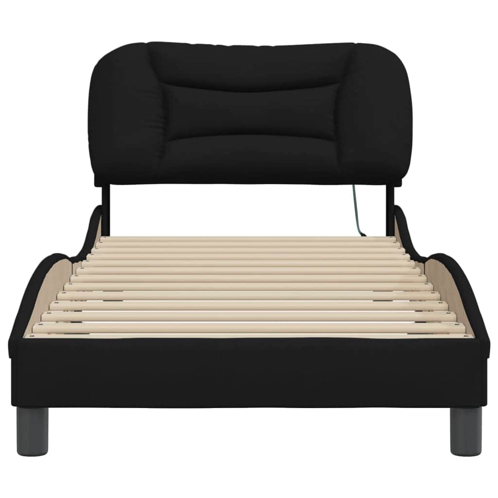 Bed Frame with LED Lights Black Fabric
