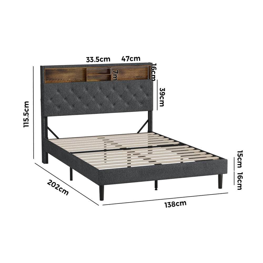 Bed Frame with LED Storage Bedhead NOVI