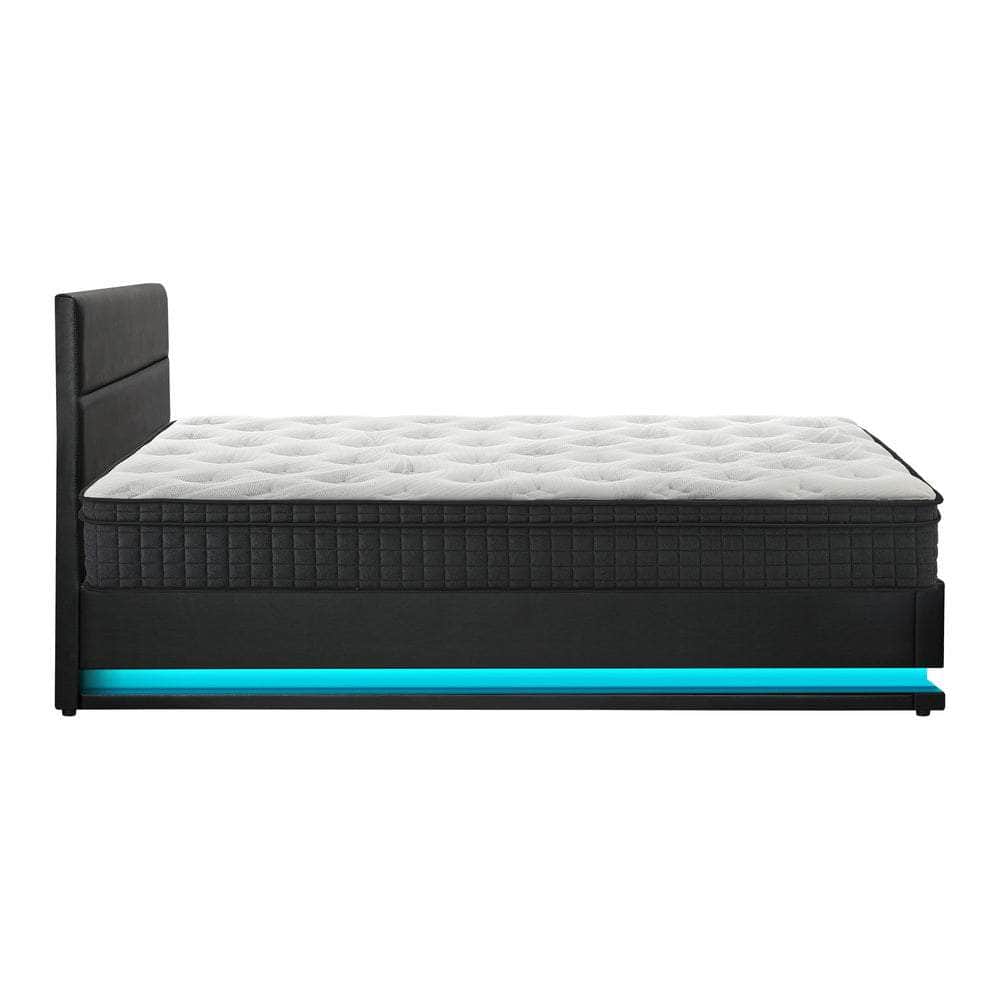 Bed Frame with Mattress Double Size LED Gas Lift Black & Grey LAYZ