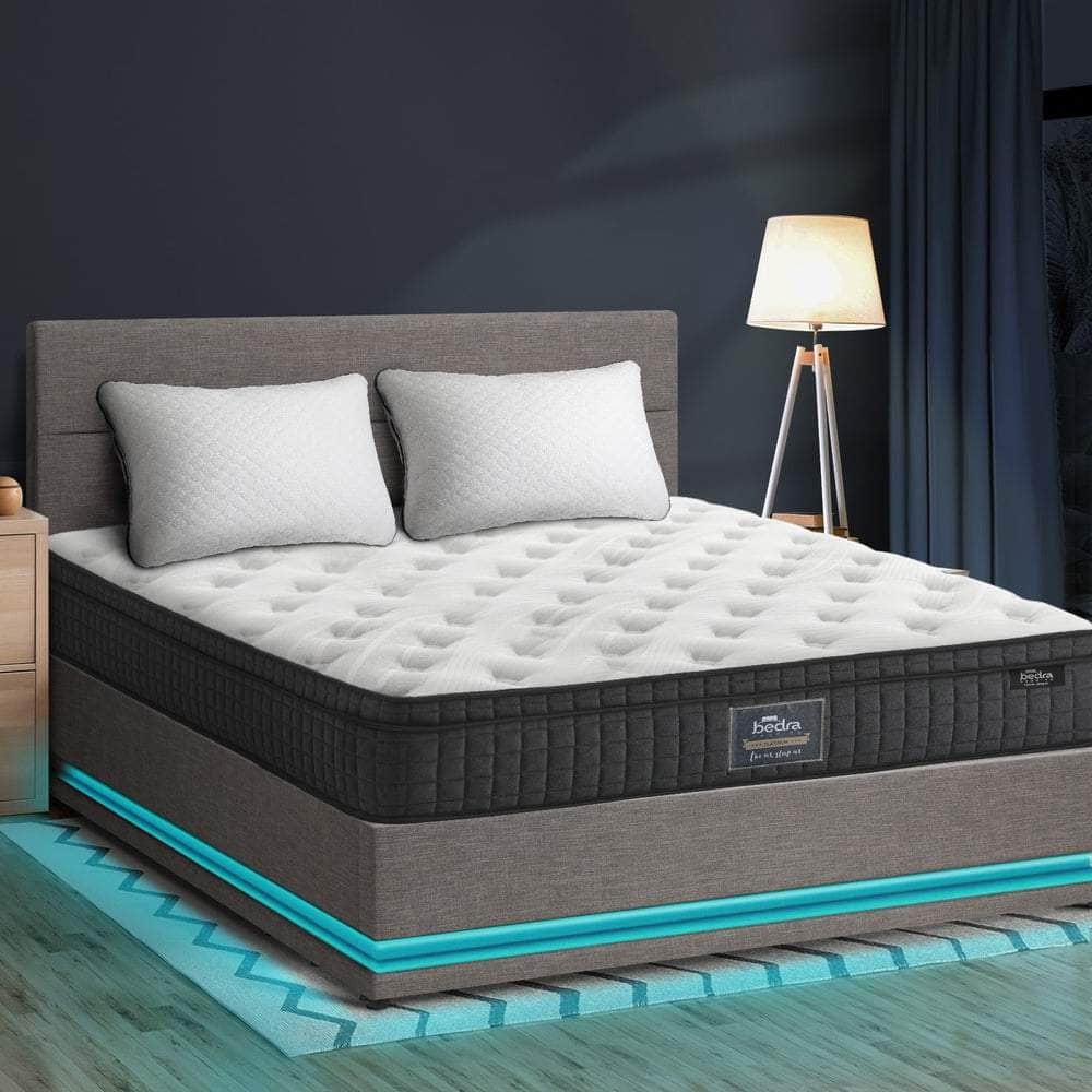 Bed Frame with Mattress Double Size LED Gas Lift Black & Grey LAYZ